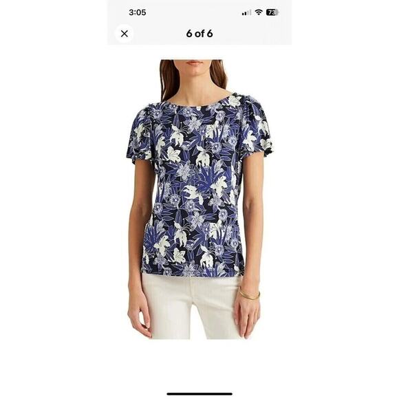 Lauren Ralph Lauren Floral Flutter Sleeve Top Size S/P Multicolor #H1287 - Picture 3 of 9